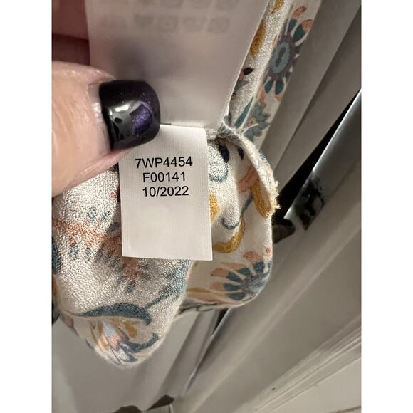 Lucky Brand Blue Orange Pink Floral Popover Peasant Top Ruffle Collar Sz Xl NWT - Picture 6 of 7